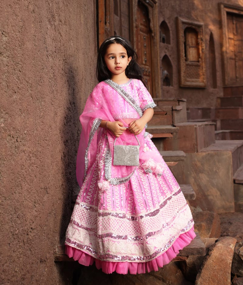 Manufactured by FAYON KIDS (Noida, U.P) Hot Pink Embroidered Lehenga Choli for Girls