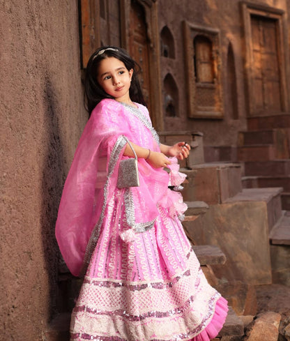 Manufactured by FAYON KIDS (Noida, U.P) Hot Pink Embroidered Lehenga Choli for Girls