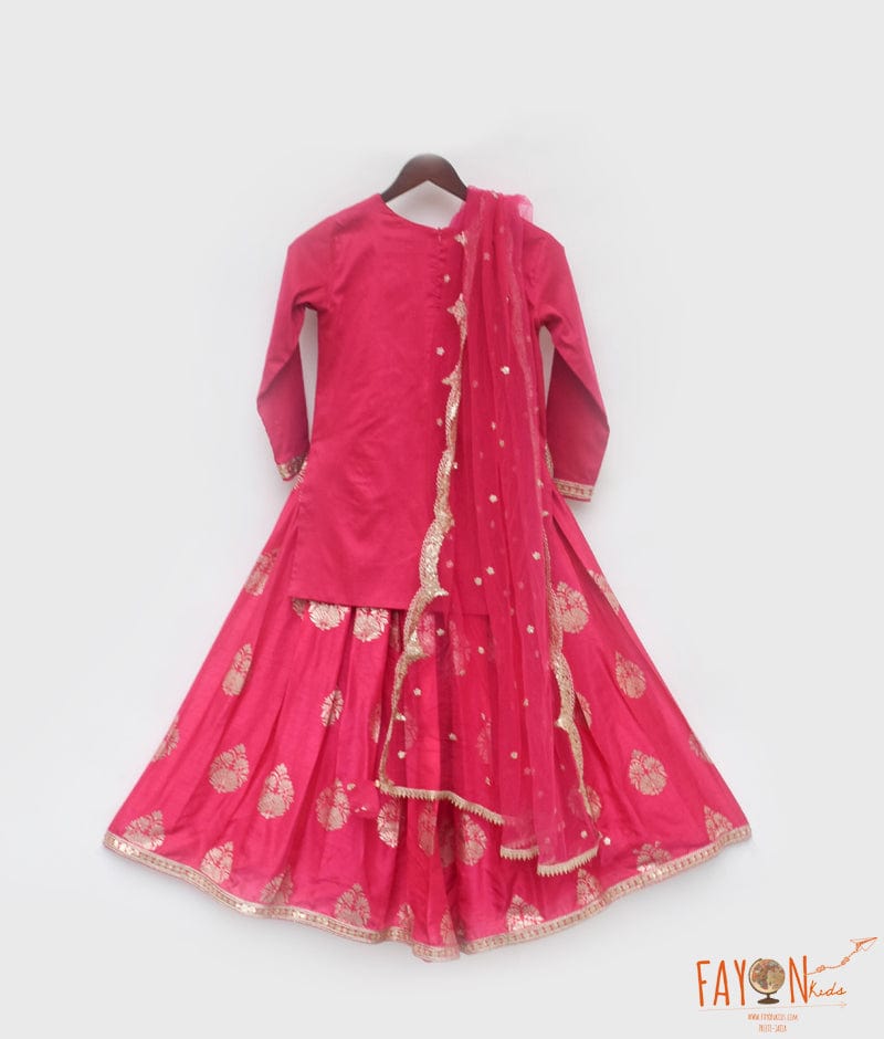 Manufactured by FAYON KIDS (Noida, U.P) Hot Pink Kurti with Lehenga for Girls
