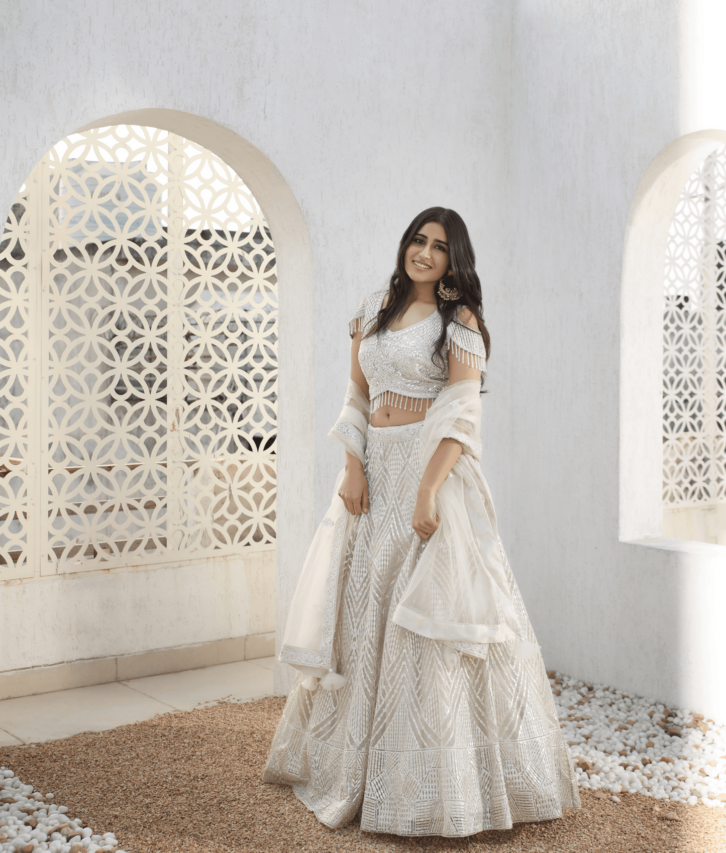 Manufactured by FAYON KIDS (Noida, U.P) Ivory Dreamscape: Embroidered Lehenga Set