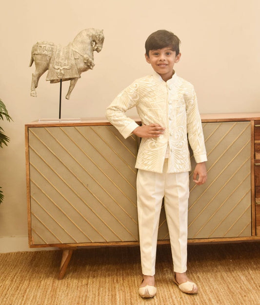 Manufactured by FAYON KIDS (Noida, U.P) Ivory Embroidered Bandgala with Pant for Boys