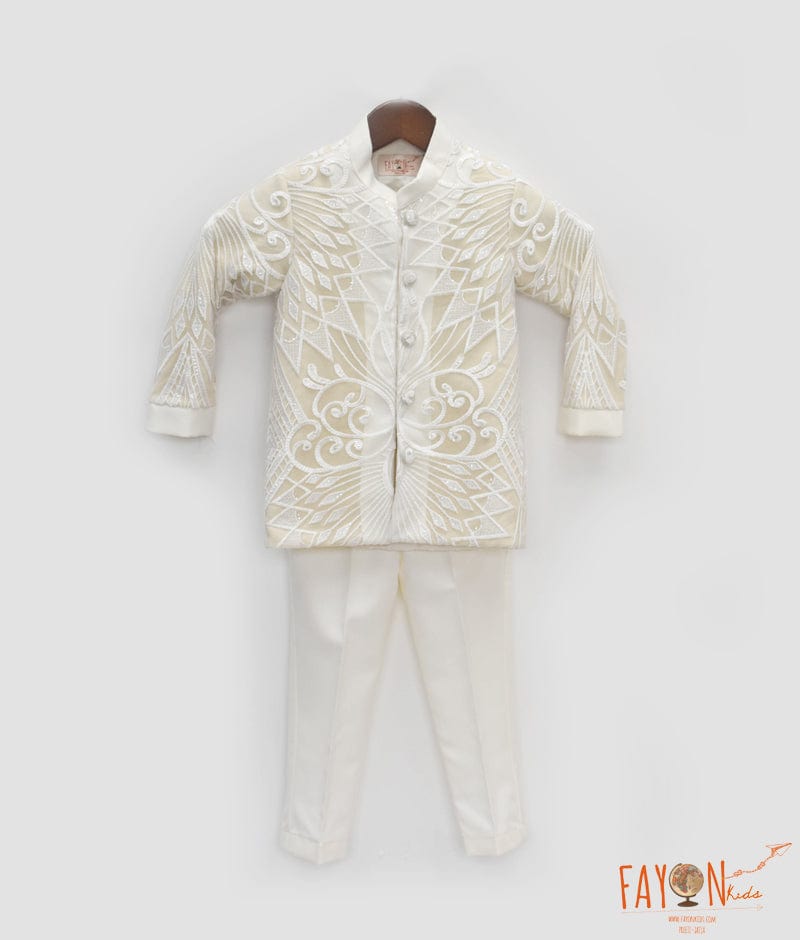 Manufactured by FAYON KIDS (Noida, U.P) Ivory Embroidered Bandgala with Pant for Boys