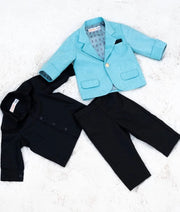 Light Blue Linen Coat with Black Shirt & Pant for Boys