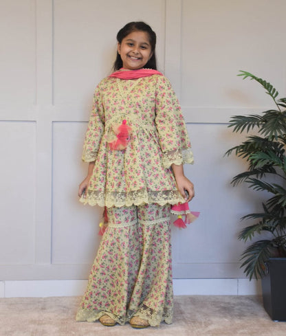 Manufactured by FAYON KIDS (Noida, U.P) Light Green Kurti Sharara