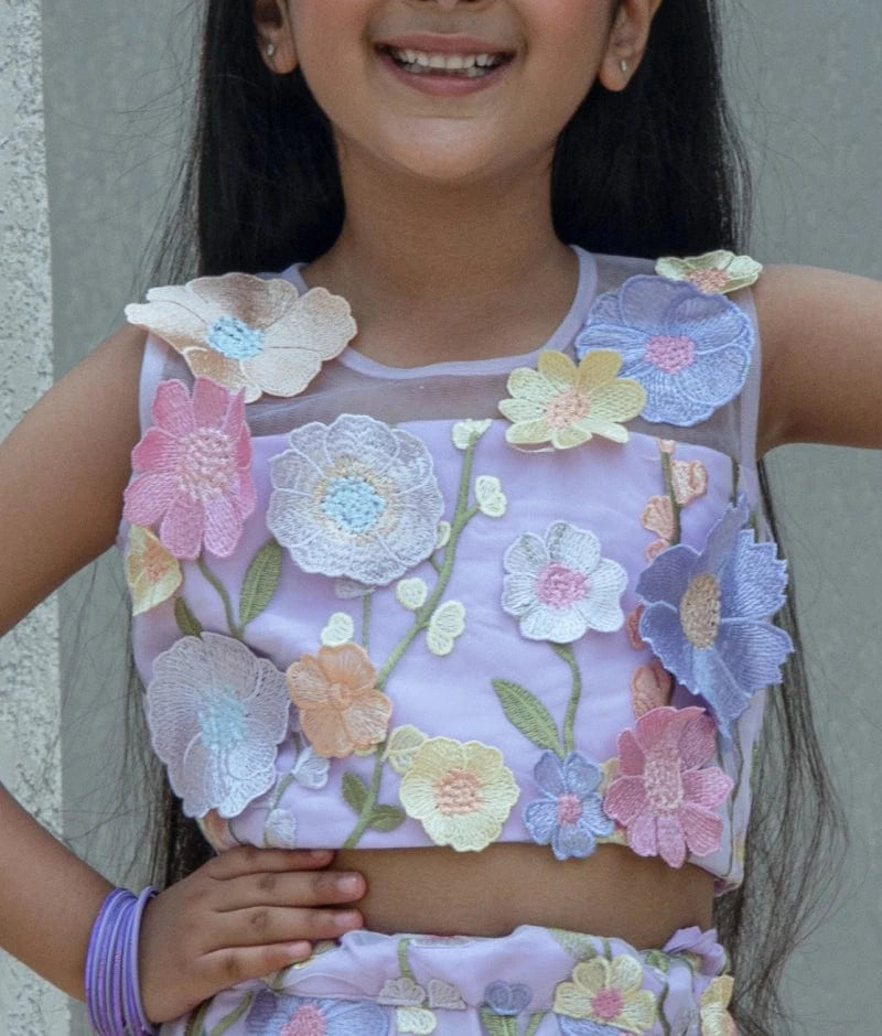 Manufactured by FAYON KIDS (Noida, U.P) Lilac 3D Flower Top with Palazzo