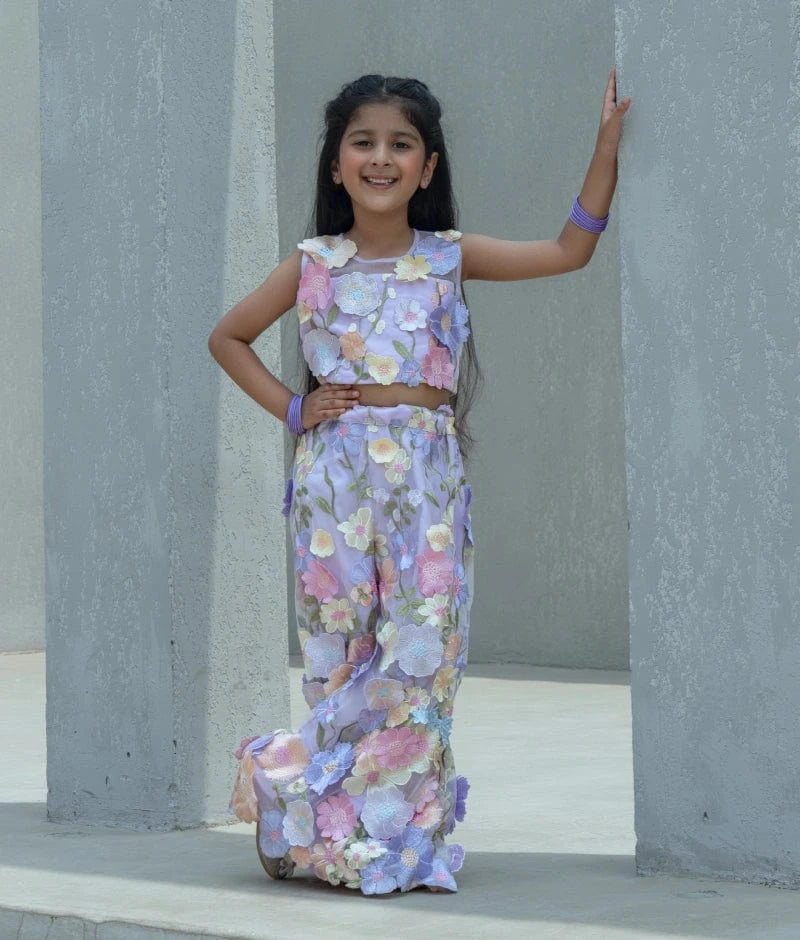 Manufactured by FAYON KIDS (Noida, U.P) Lilac 3D Flower Top with Palazzo