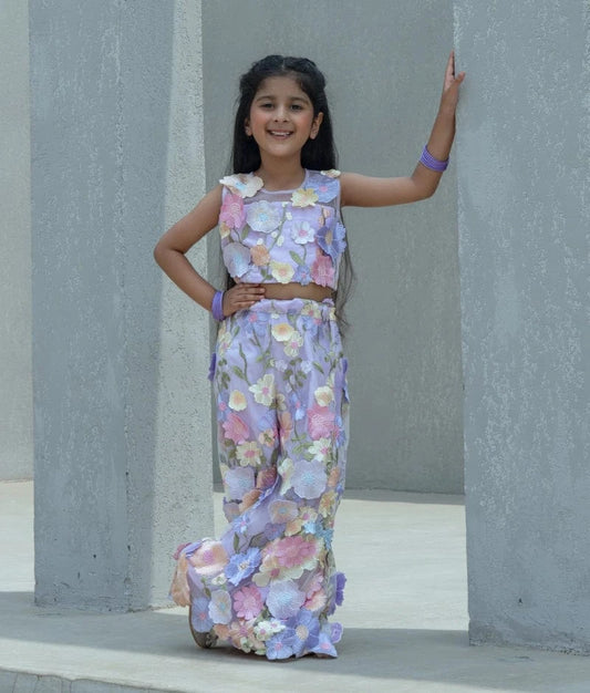 Manufactured by FAYON KIDS (Noida, U.P) Lilac 3D Flower Top with Palazzo