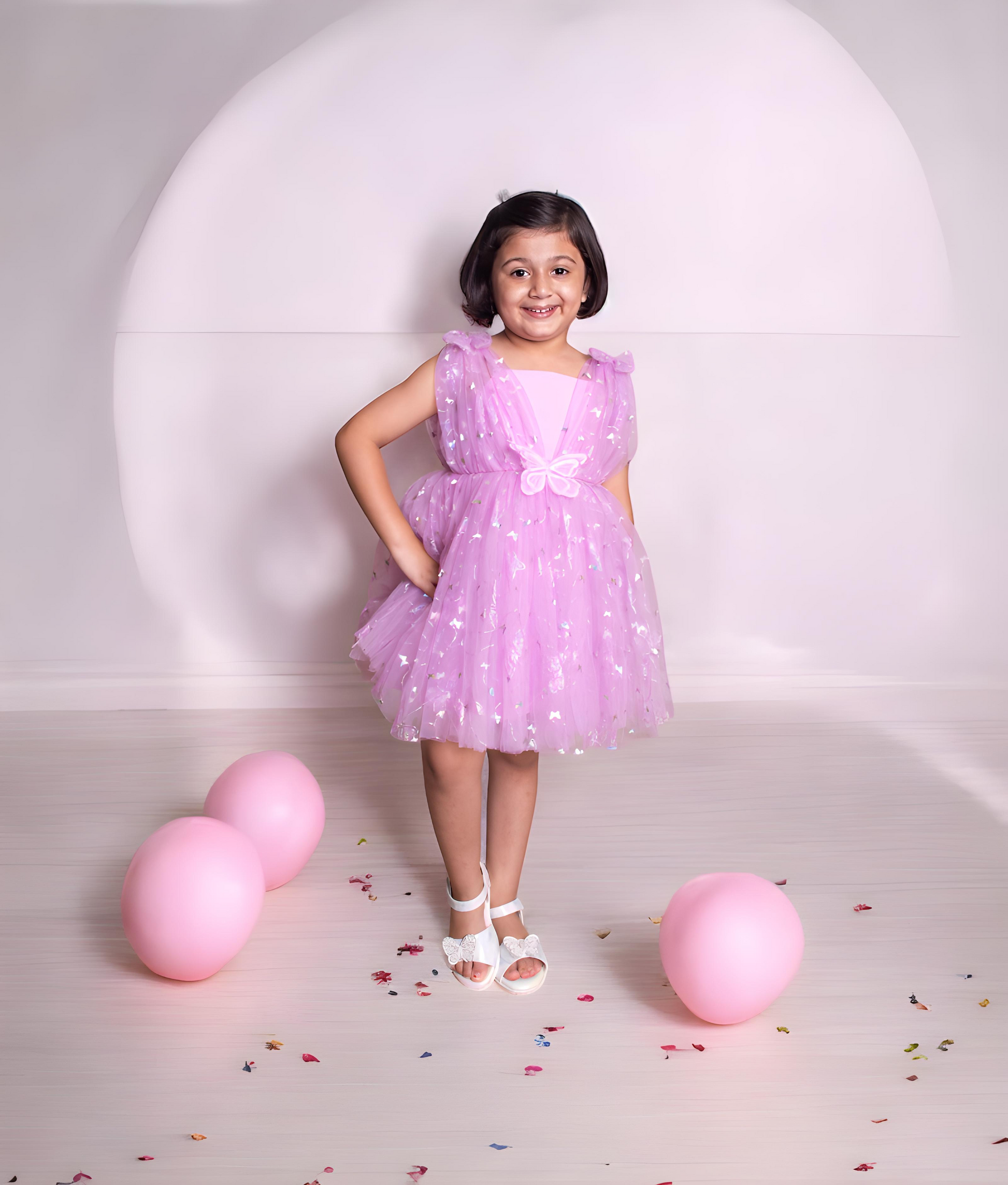 Manufactured by FAYON KIDS (Noida, U.P) Lilac Butterfly Frock for Girls