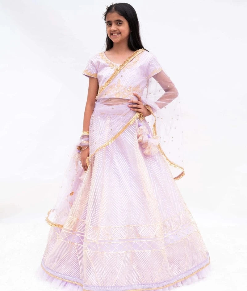 Manufactured by FAYON KIDS (Noida, U.P) Lilac Dreams : Gota Embroidered Lehenga Set