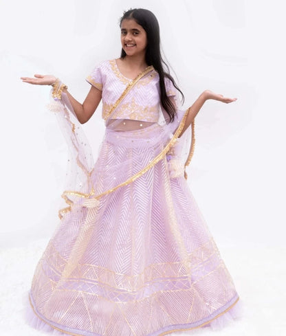 Manufactured by FAYON KIDS (Noida, U.P) Lilac Dreams : Gota Embroidered Lehenga Set