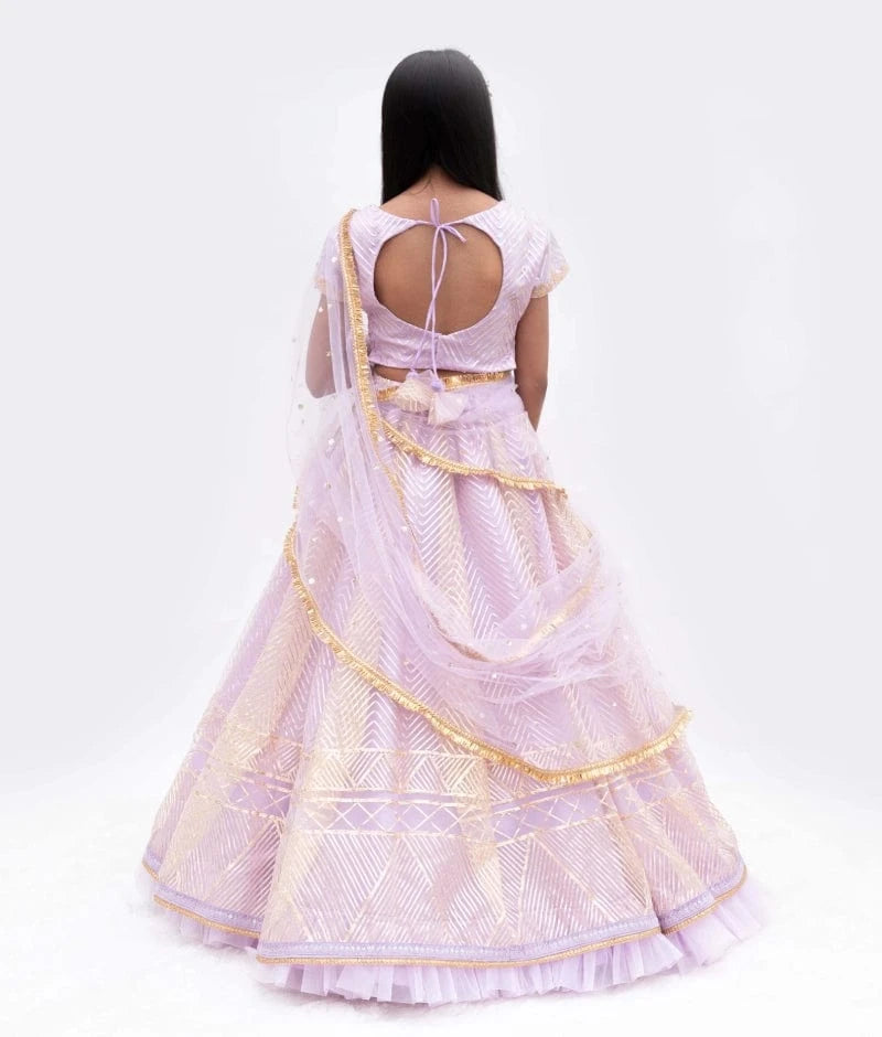 Manufactured by FAYON KIDS (Noida, U.P) Lilac Dreams : Gota Embroidered Lehenga Set