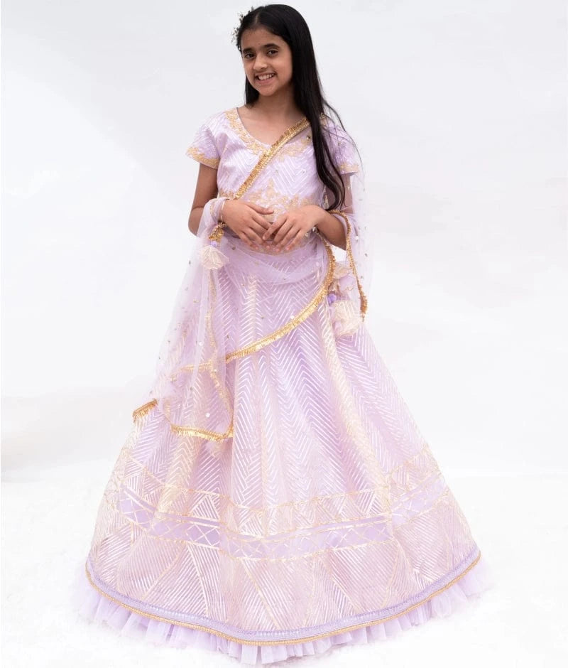 Manufactured by FAYON KIDS (Noida, U.P) Lilac Dreams : Gota Embroidered Lehenga Set