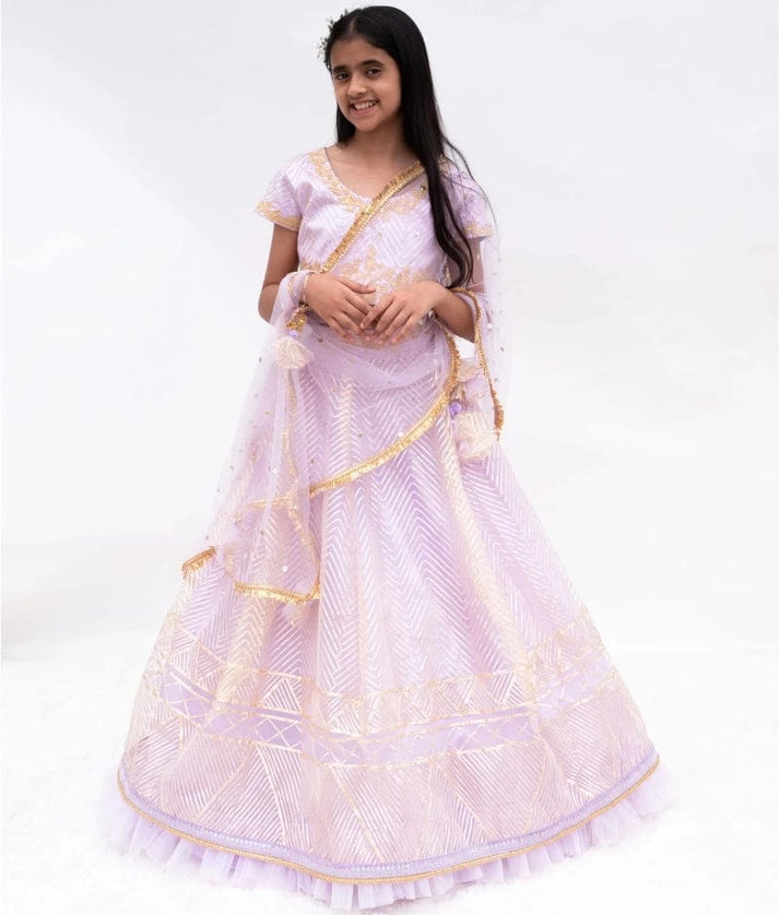 Manufactured by FAYON KIDS (Noida, U.P) Lilac Dreams : Gota Embroidered Lehenga Set