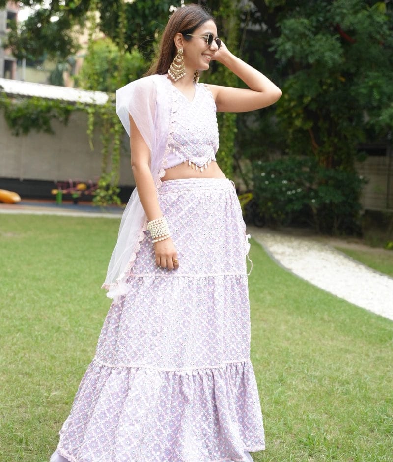 Manufactured by FAYON KIDS (Noida, U.P) Lilac Embroidered Choli with Lehenga