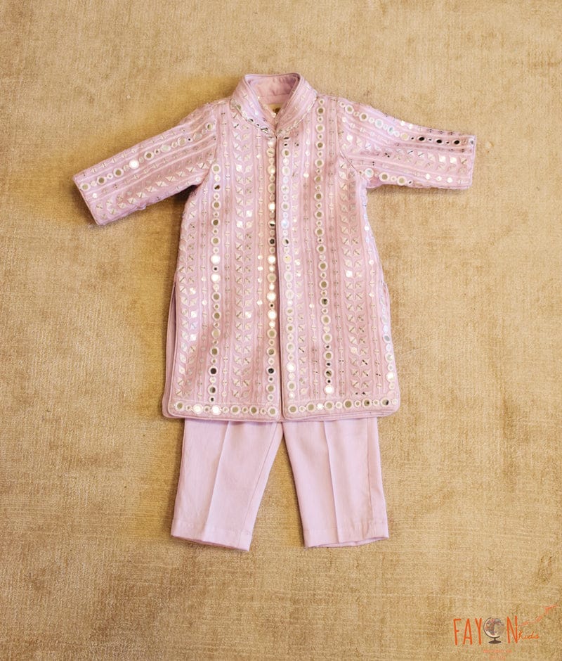 Manufactured by FAYON KIDS (Noida, U.P) Lilac Embroidered Jacket with Kurta and Pant