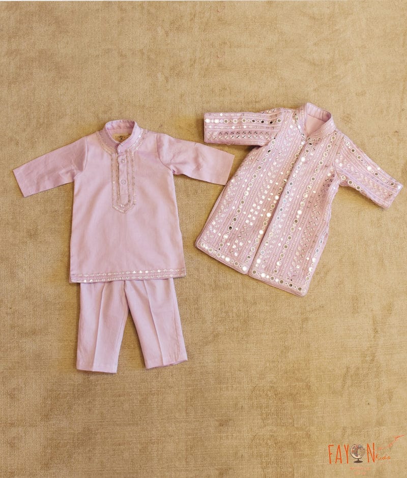 Manufactured by FAYON KIDS (Noida, U.P) Lilac Embroidered Jacket with Kurta and Pant