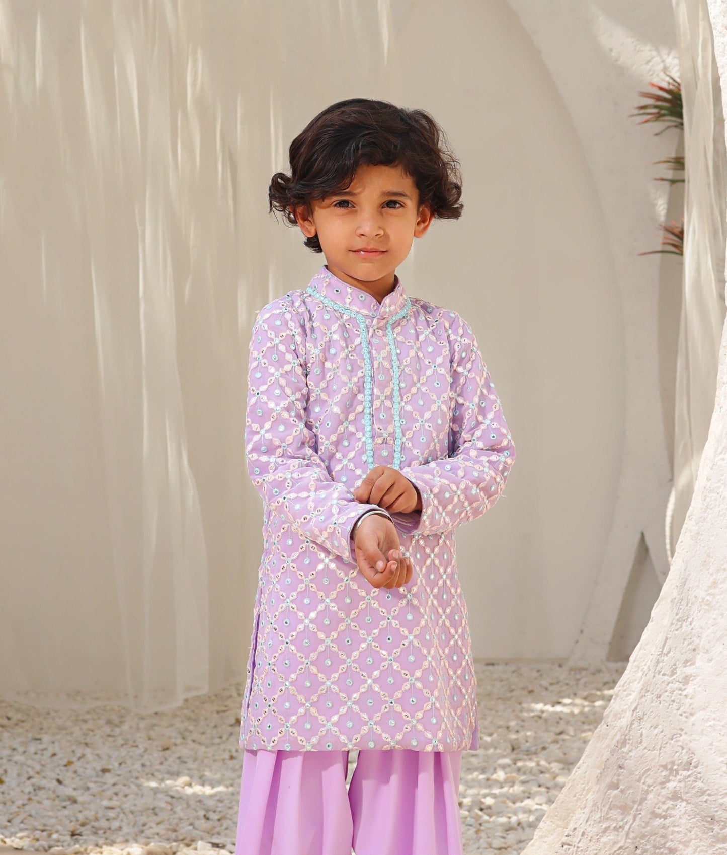 Manufactured by FAYON KIDS (Noida, U.P) Lilac Embroidered Kurta with Salwar