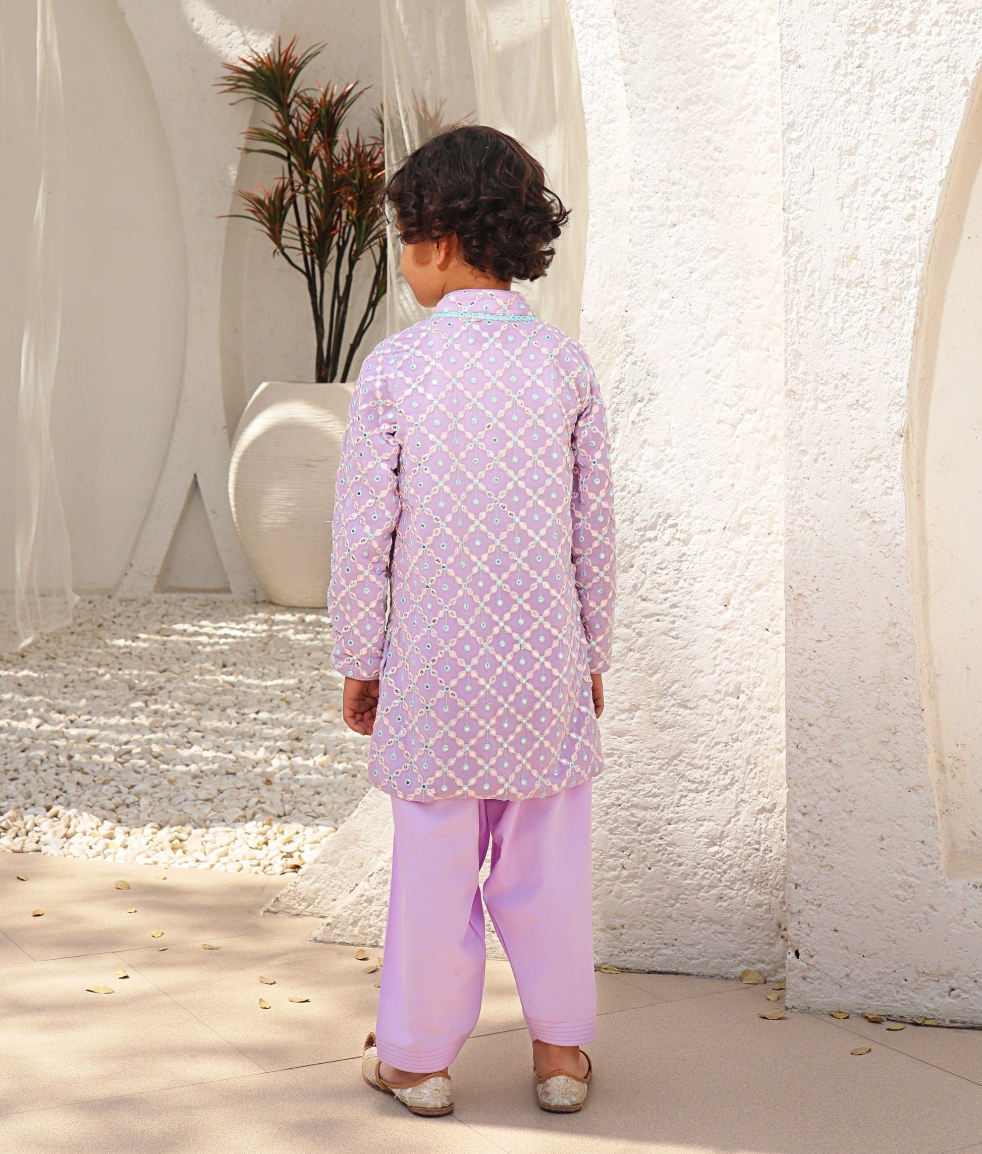 Manufactured by FAYON KIDS (Noida, U.P) Lilac Embroidered Kurta with Salwar