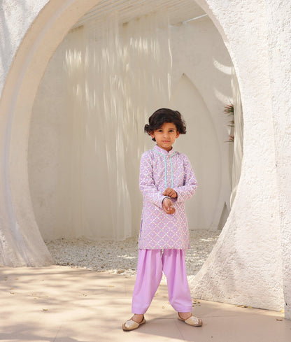 Manufactured by FAYON KIDS (Noida, U.P) Lilac Embroidered Kurta with Salwar