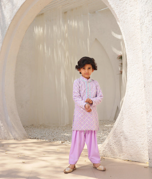 Manufactured by FAYON KIDS (Noida, U.P) Lilac Embroidered Kurta with Salwar