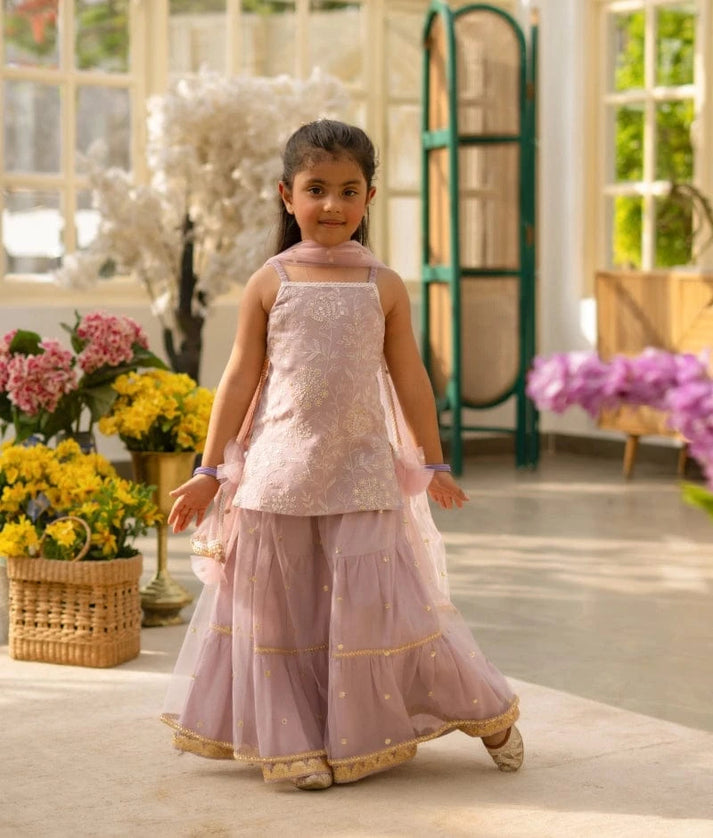 Manufactured by FAYON KIDS (Noida, U.P) Lilac Embroidered Kurti Lehenga Set