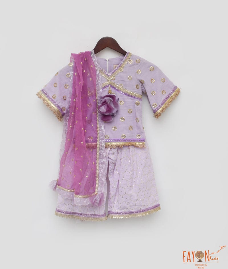 Lilac Foil Print Sharara Set