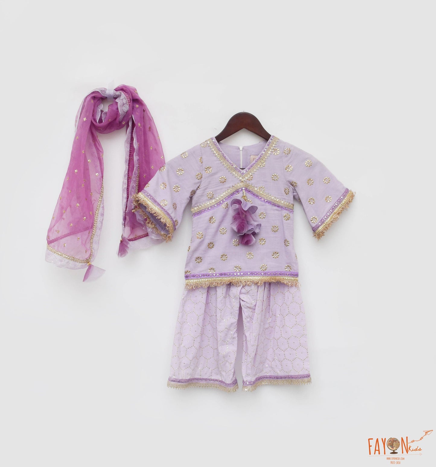 Manufactured by FAYON KIDS (Noida, U.P) Lilac Embroidered Kurti with Sharara for Girls