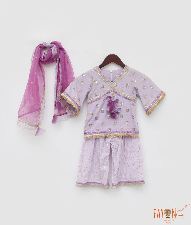 Manufactured by FAYON KIDS (Noida, U.P) Lilac Embroidered Kurti with Sharara for Girls