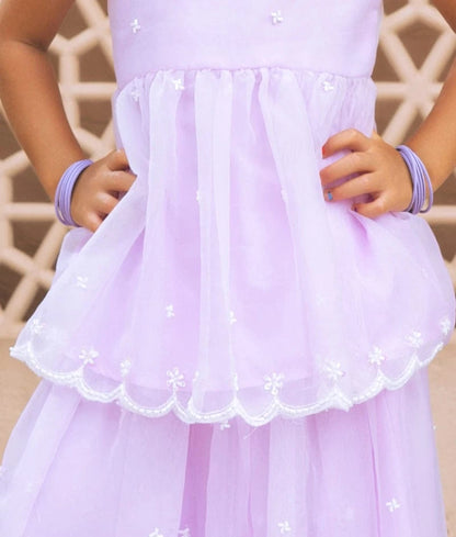 Manufactured by FAYON KIDS (Noida, U.P) Lilac Embroidered Organza Kurti with Skirt