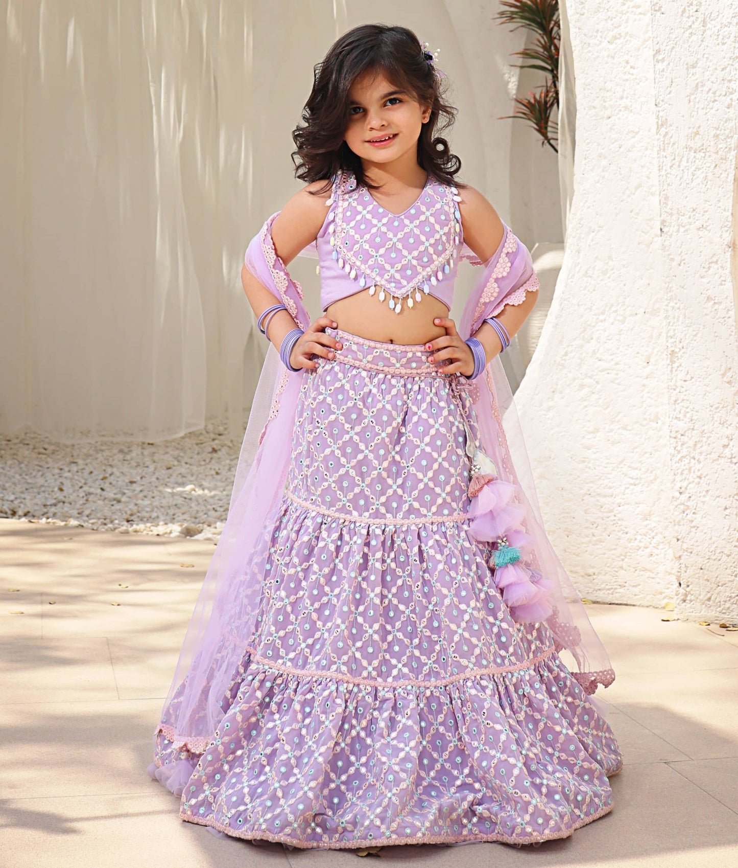 Manufactured by FAYON KIDS (Noida, U.P) Lilac Embroidered Top with Lehenga