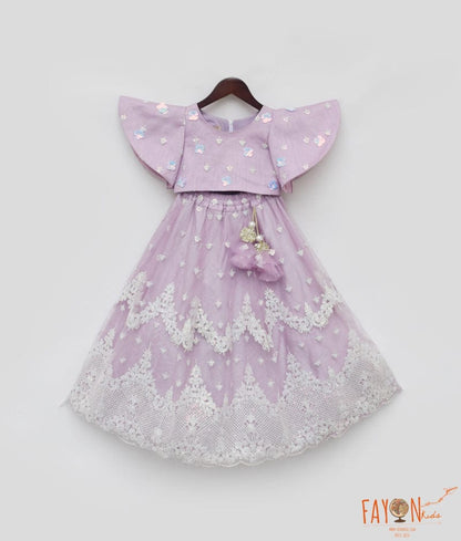 Manufactured by FAYON KIDS (Noida, U.P) Lilac Embroidred Crop Top Lehenga for Girls