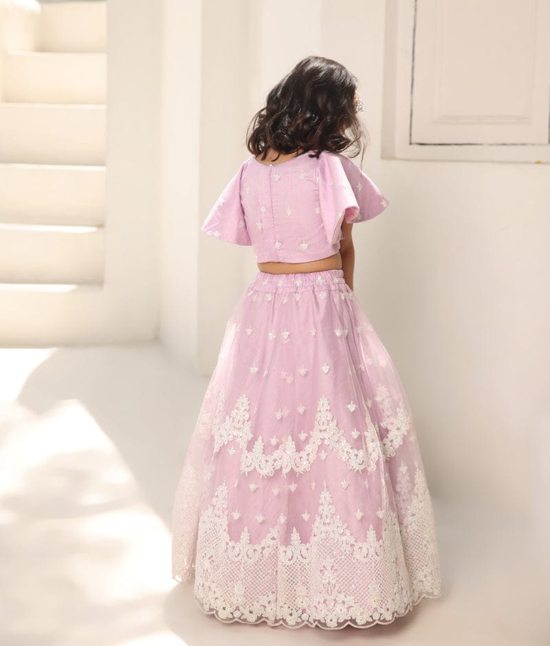 Manufactured by FAYON KIDS (Noida, U.P) Lilac Embroidred Crop Top Lehenga for Girls