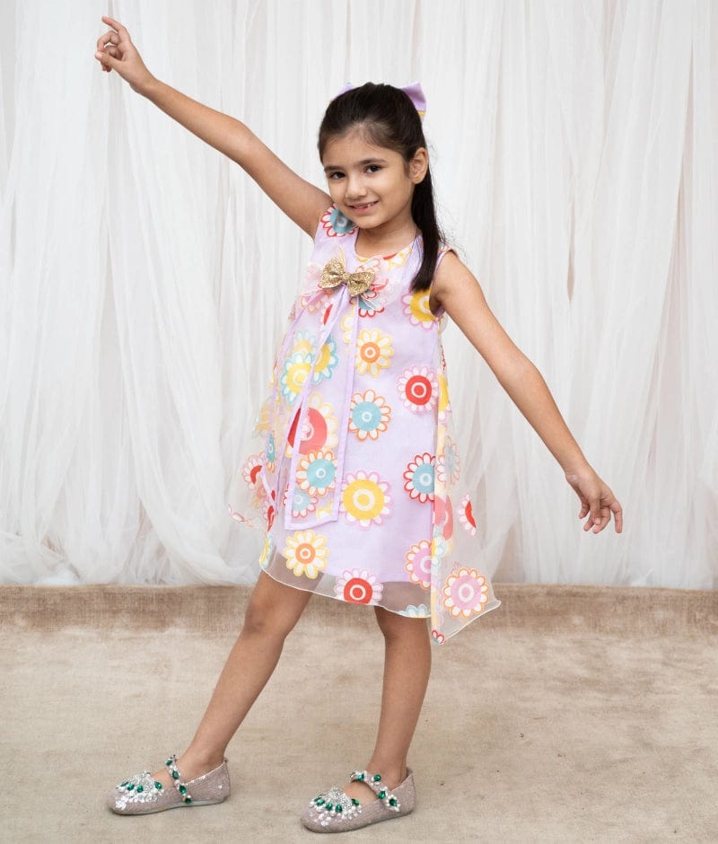 Manufactured by FAYON KIDS (Noida, U.P) Lilac Flower Printed Organza Dress