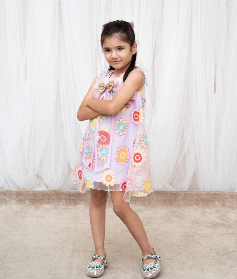 Manufactured by FAYON KIDS (Noida, U.P) Lilac Flower Printed Organza Dress