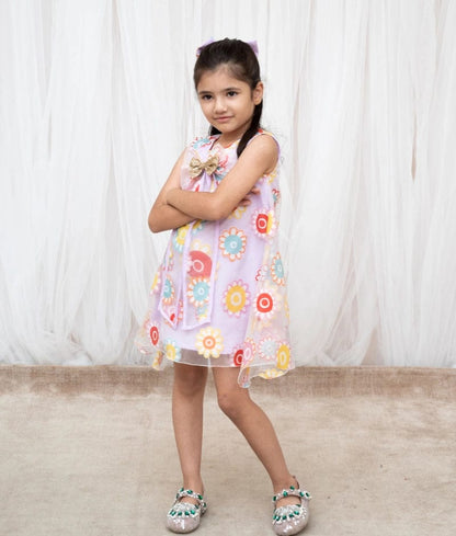 Manufactured by FAYON KIDS (Noida, U.P) Lilac Flower Printed Organza Dress