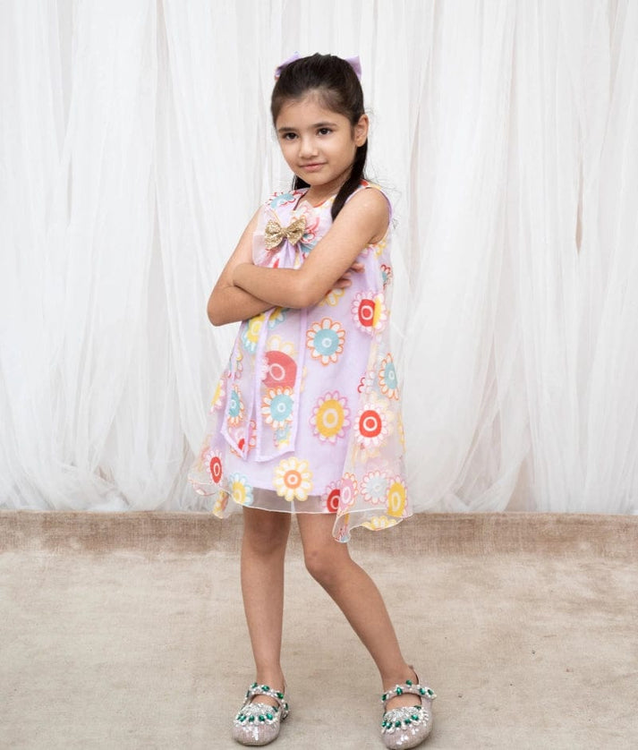 Manufactured by FAYON KIDS (Noida, U.P) Lilac Flower Printed Organza Dress