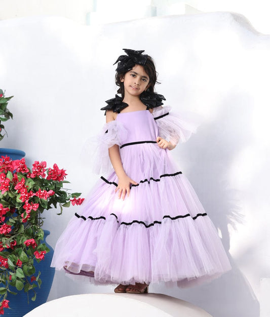 Manufactured by FAYON KIDS (Noida, U.P) Lilac Net Gown with Black Bow for Girls