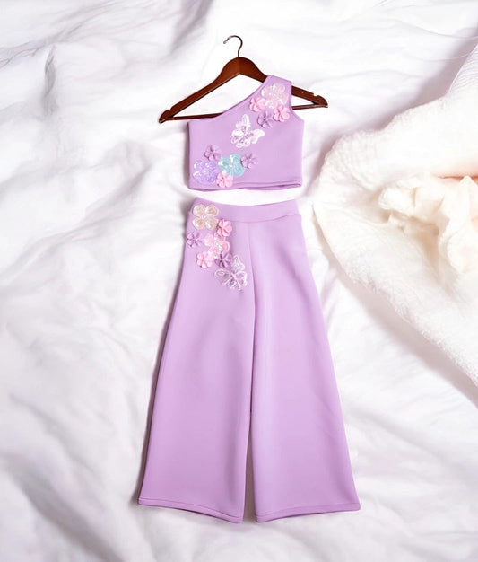 Manufactured by FAYON KIDS (Noida, U.P) Lilac One-Shoulder Crop Top with Pant