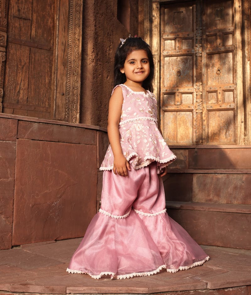 Manufactured by FAYON KIDS (Noida, U.P) Lilac Parsi work Kurti Sharara for Girls