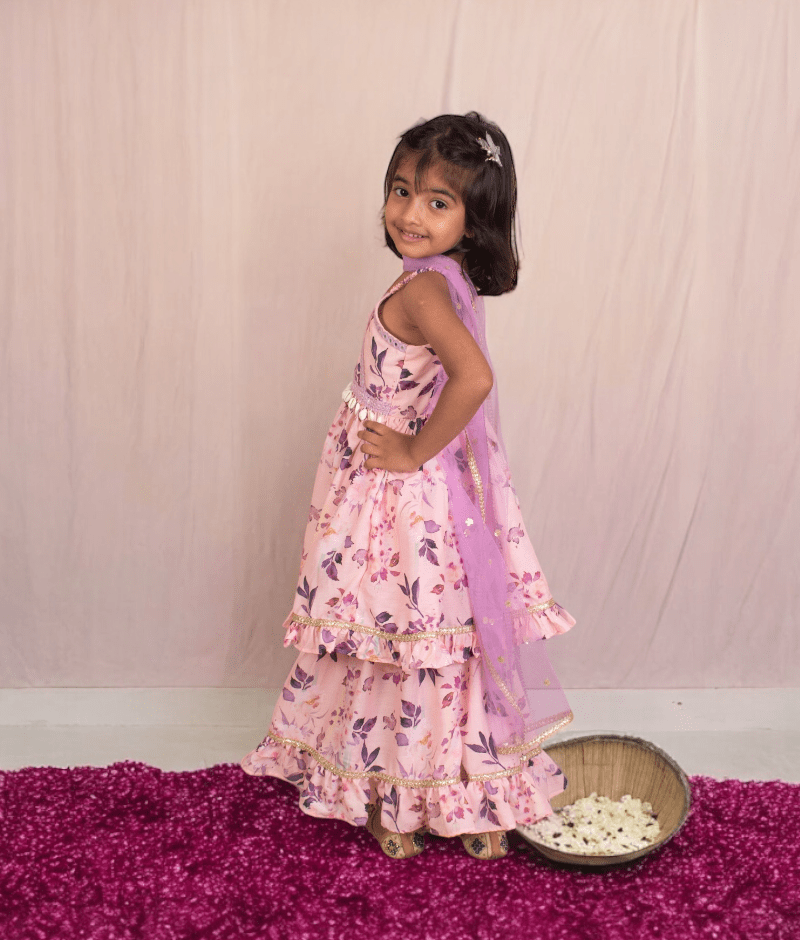 Manufactured by FAYON KIDS (Noida, U.P) Lilac Printed Kurti Sharara with Dupatta for Girls