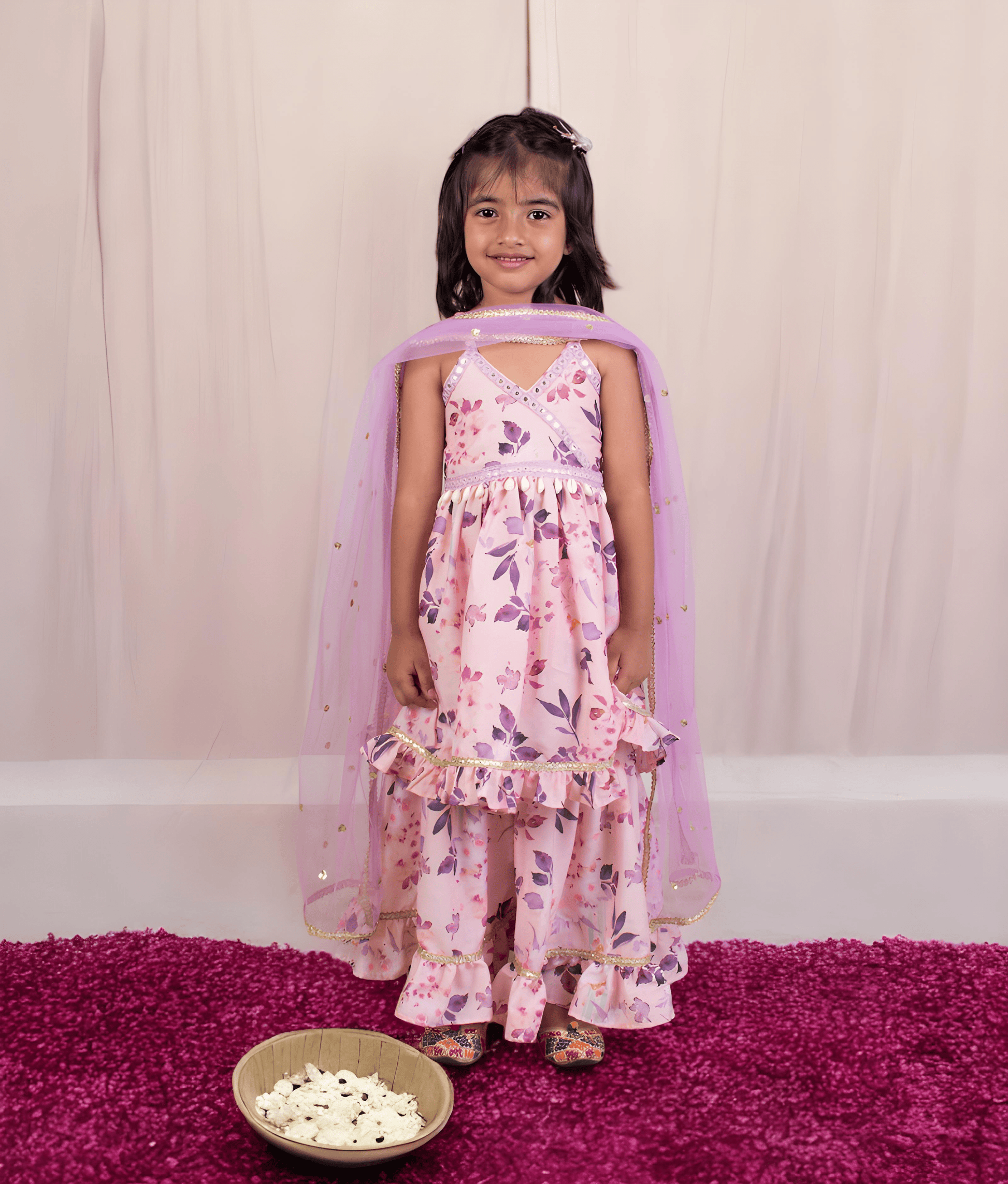 Manufactured by FAYON KIDS (Noida, U.P) Lilac Printed Kurti Sharara with Dupatta for Girls