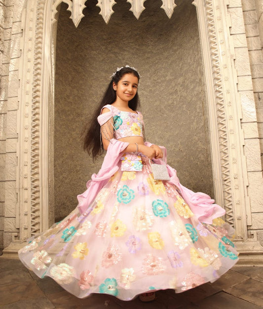 Manufactured by FAYON KIDS (Noida, U.P) Lilac Sequence Flower Embroidery Lehenga Choli for Girls