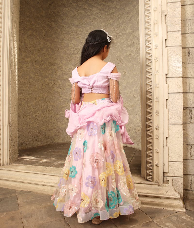 Manufactured by FAYON KIDS (Noida, U.P) Lilac Sequence Flower Embroidery Lehenga Choli for Girls