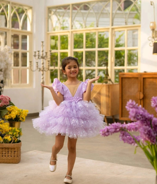 Manufactured by FAYON KIDS (Noida, U.P) Lilac Star Net Layered Frock