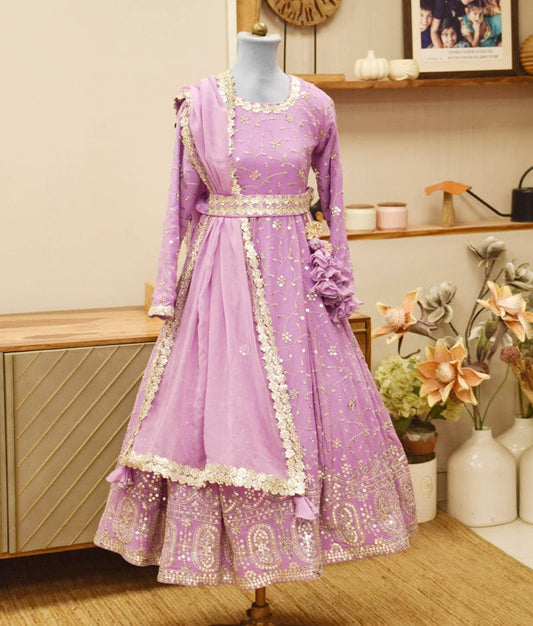 Manufactured by FAYON KIDS (Noida, U.P) Lilac Thread Embroidery Anarkali