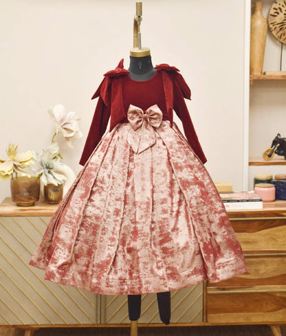 Manufactured by FAYON KIDS (Noida, U.P) Maroon and Foil Georgette Gown