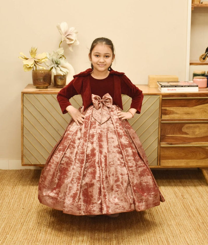 Buy Maroon and Foil Georgette Gown Online – FayonKids