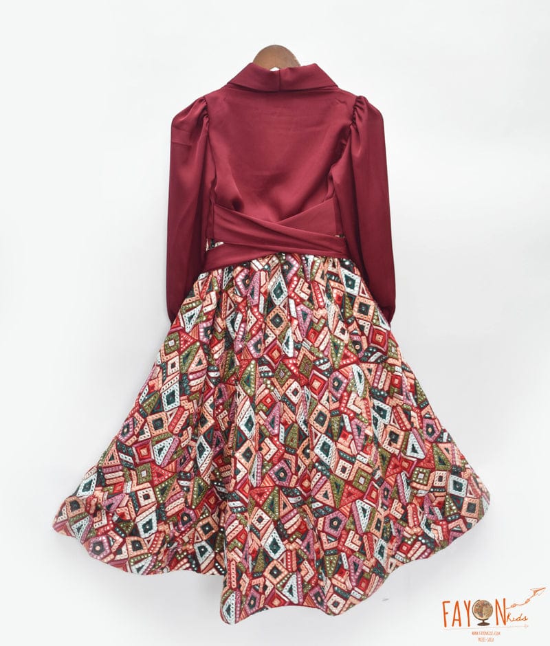 Manufactured by FAYON KIDS (Noida, U.P) Maroon Knotted Top with Mirror Embroidery Lehenga