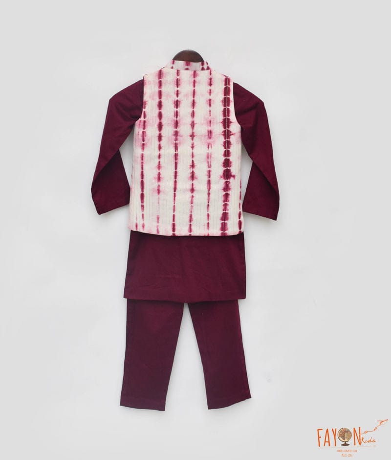 Manufactured by FAYON KIDS (Noida, U.P) Maroon Tye and Dye Nehru Jacket with Kurta and Pant for Boys