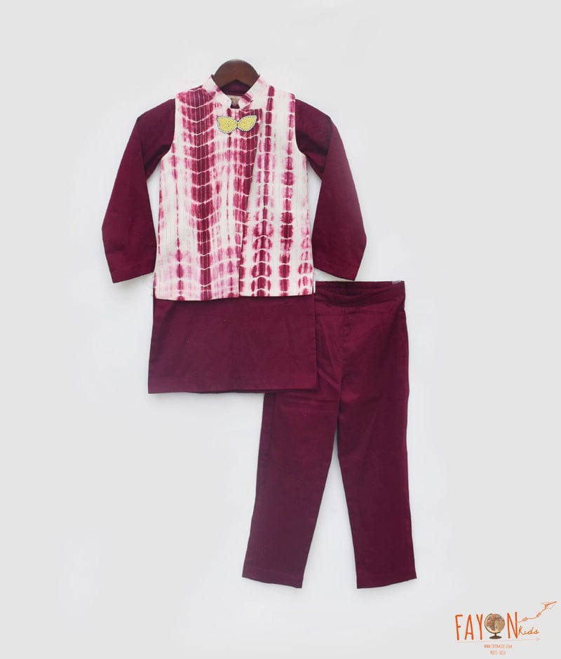 Manufactured by FAYON KIDS (Noida, U.P) Maroon Tye and Dye Nehru Jacket with Kurta and Pant for Boys